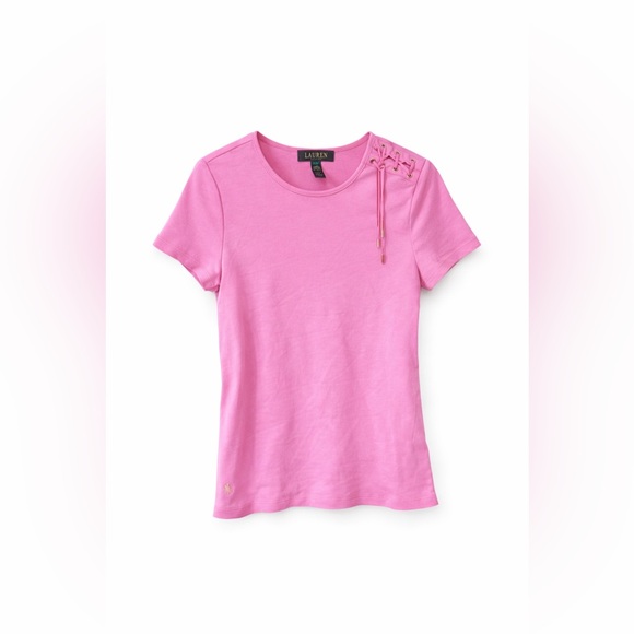 Ralph Lauren Tops - Ralph Lauren Light Pink Lace-Up Short Sleeve Tee